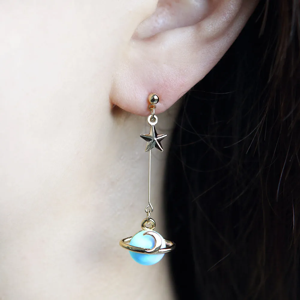 Marble Blue Planet Dangle Earrings