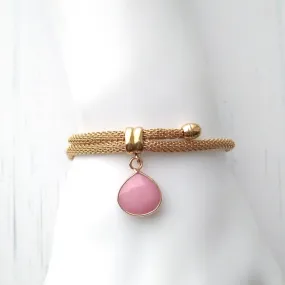 Metal Mesh Slider Bracelet With Baby Pink Jade