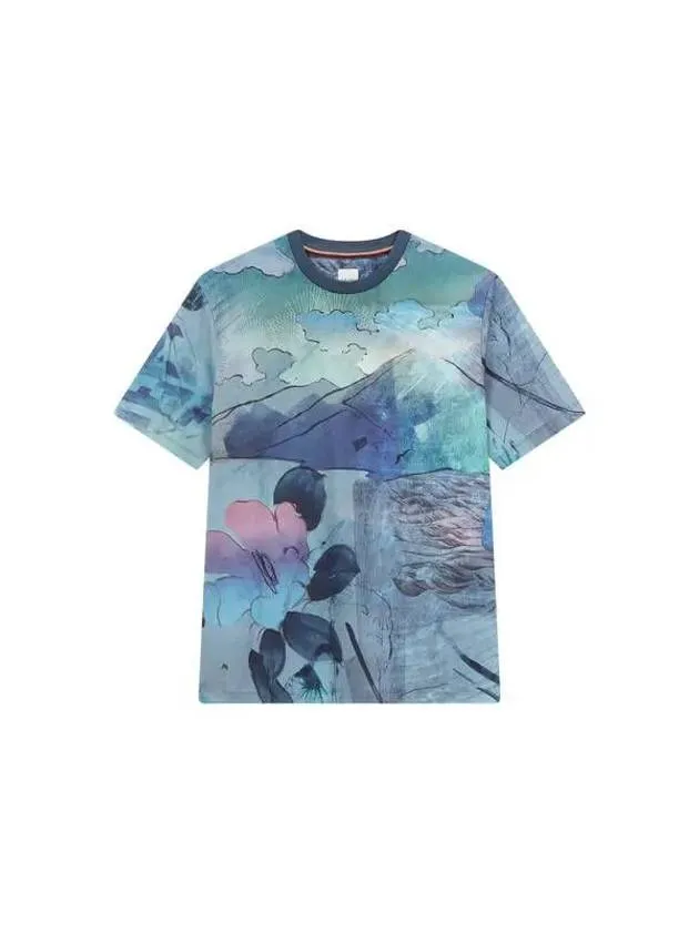 Narcissus Print T Shirt Blue Green