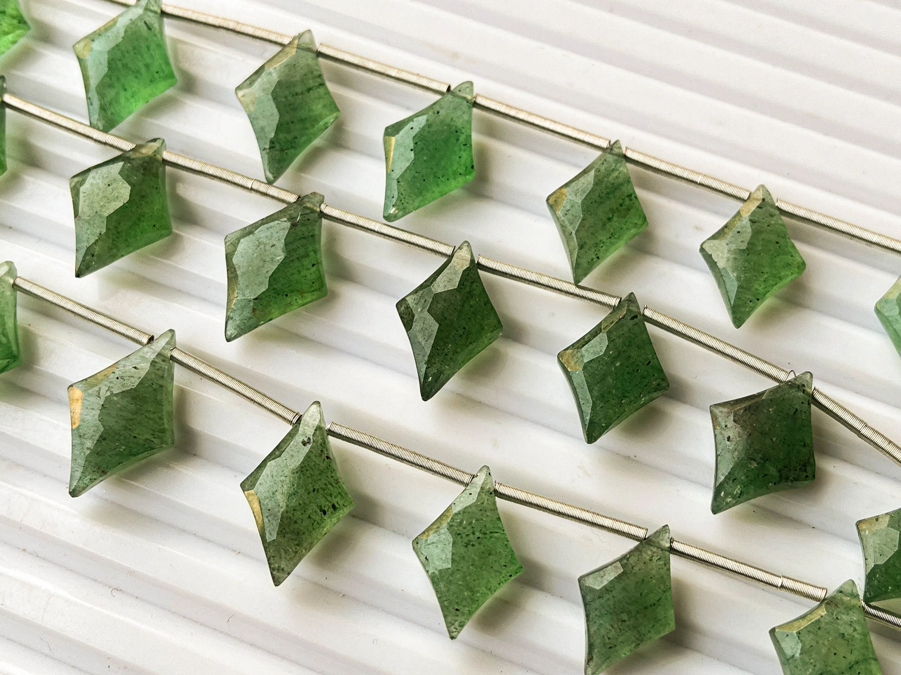 Natural Green Strawberry Quartz fancy diamond shape faceted briolette beads