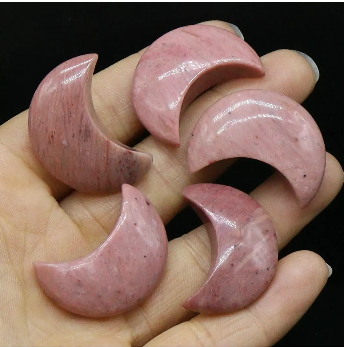 Natural Rhodonite gemstone crystal crescent Moon