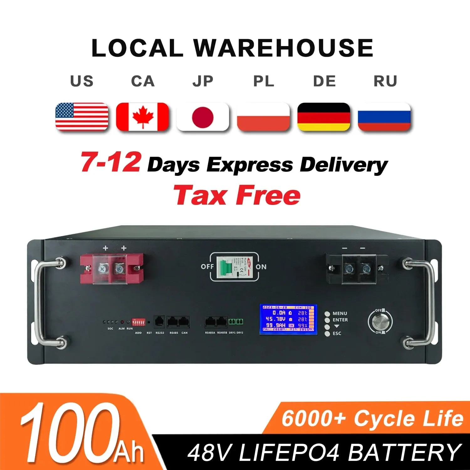 New 48V 100Ah LiFePo4 Battery Pack 51.2V 5kw Lithium Iron Phosphate Batteries 16S 100A Built-in BMS 48V 50AH 200AH Pack No Tax