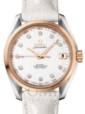 OMEGA SEAMASTER AQUA TERRA 150M OMEGA CO-AXIAL 38.5MM STAINLESS STEEL RED GOLD WHITE DIAL DIAMOND SET INDEX ALLIGATOR LEATHER STRAP 231.23.39.21.52.001 WITH ALLIGATOR LEATHER STRAP