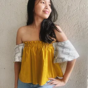 On-Off Shoulder Top Mustard in light Gray Diamond Pinilian