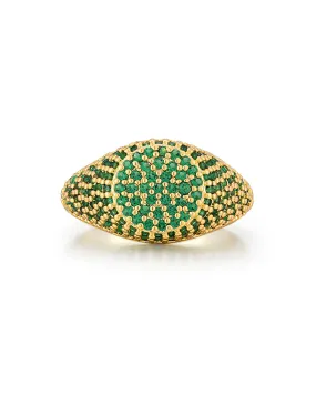 Pave Signet Ring- Emerald Green- Gold