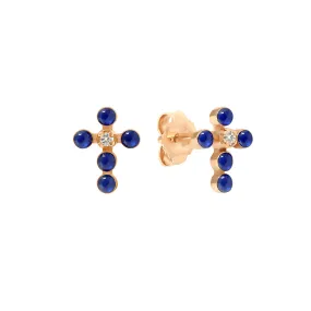 Pearled Cross Diamond Earrings, Lapis, Rose Gold