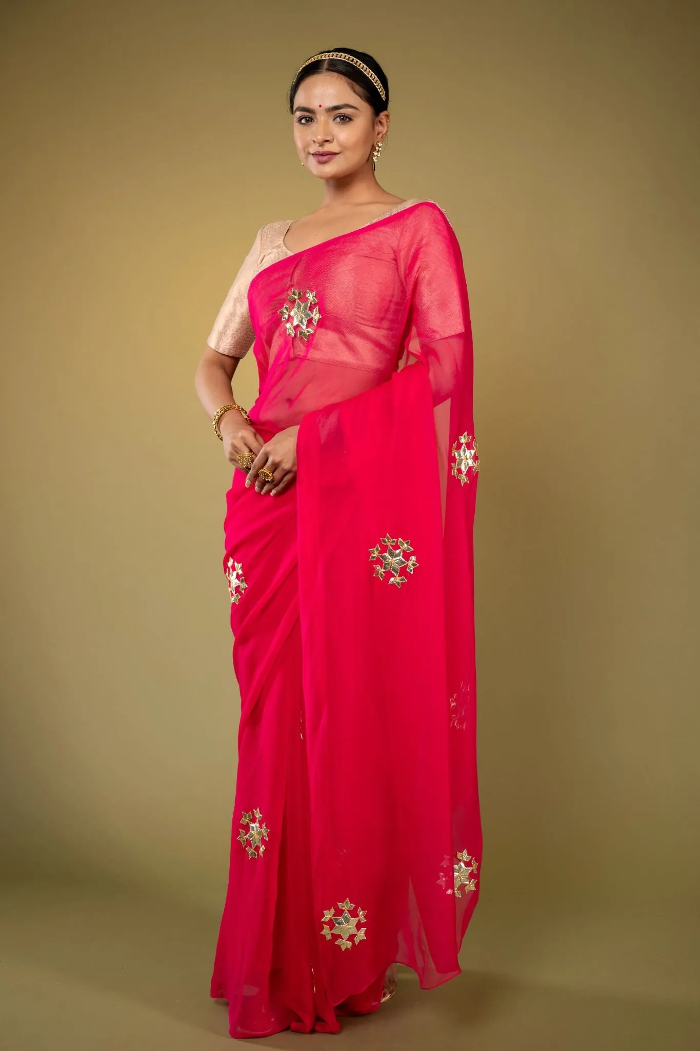 Pink Chiffon Saree