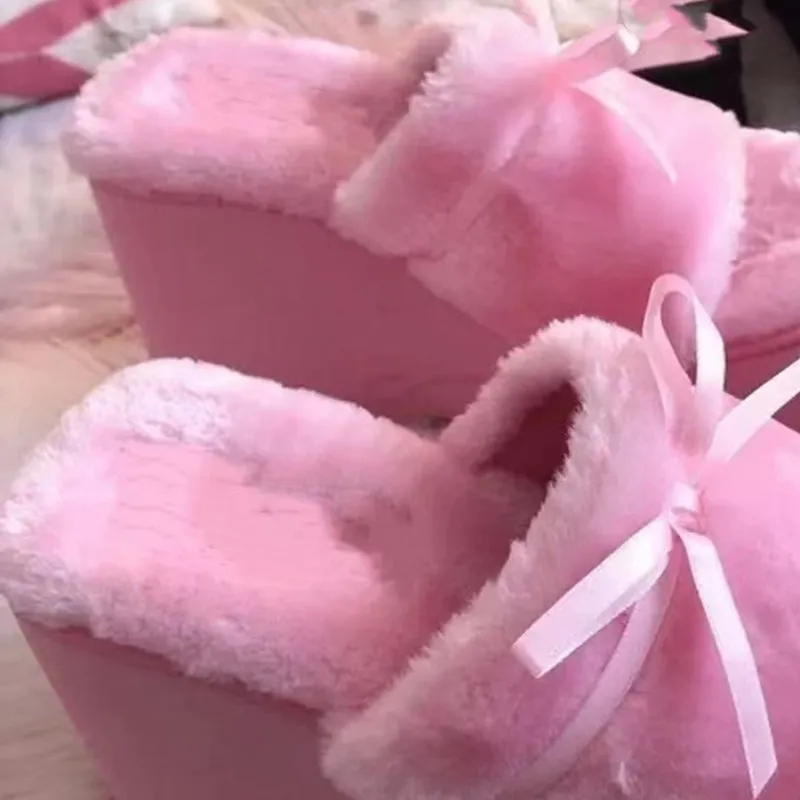 Pink Fluffy Sandals Ribbon Lace - Kimi