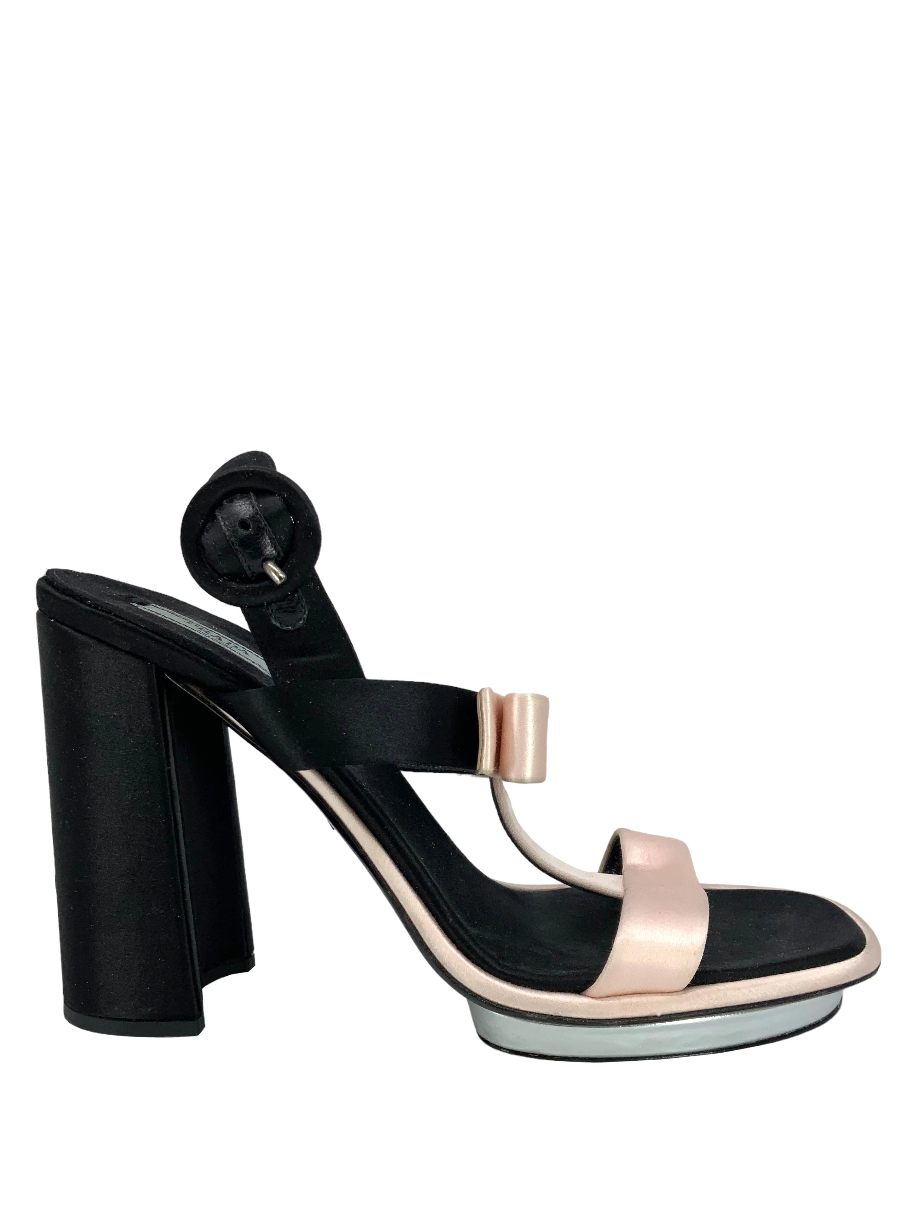 PRADA Satin Bow Embellished T Strap Block Heel Sandals Size 9