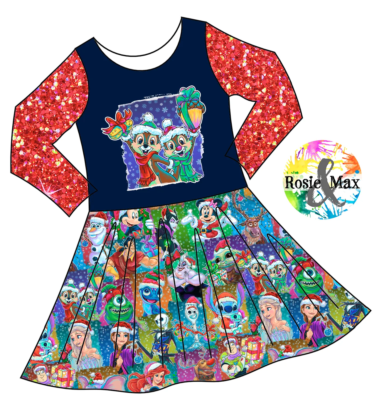 PREORDER - Christmas Sweater - Chipmunks - Isla DRESS w/panel