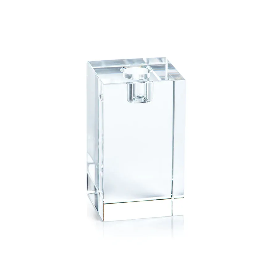 Rectangle Crystal Glass Taper Holder - Clear 4.25