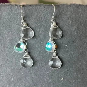 Rock Crystal and Fire Moonstone Quartz Cascade Earrings