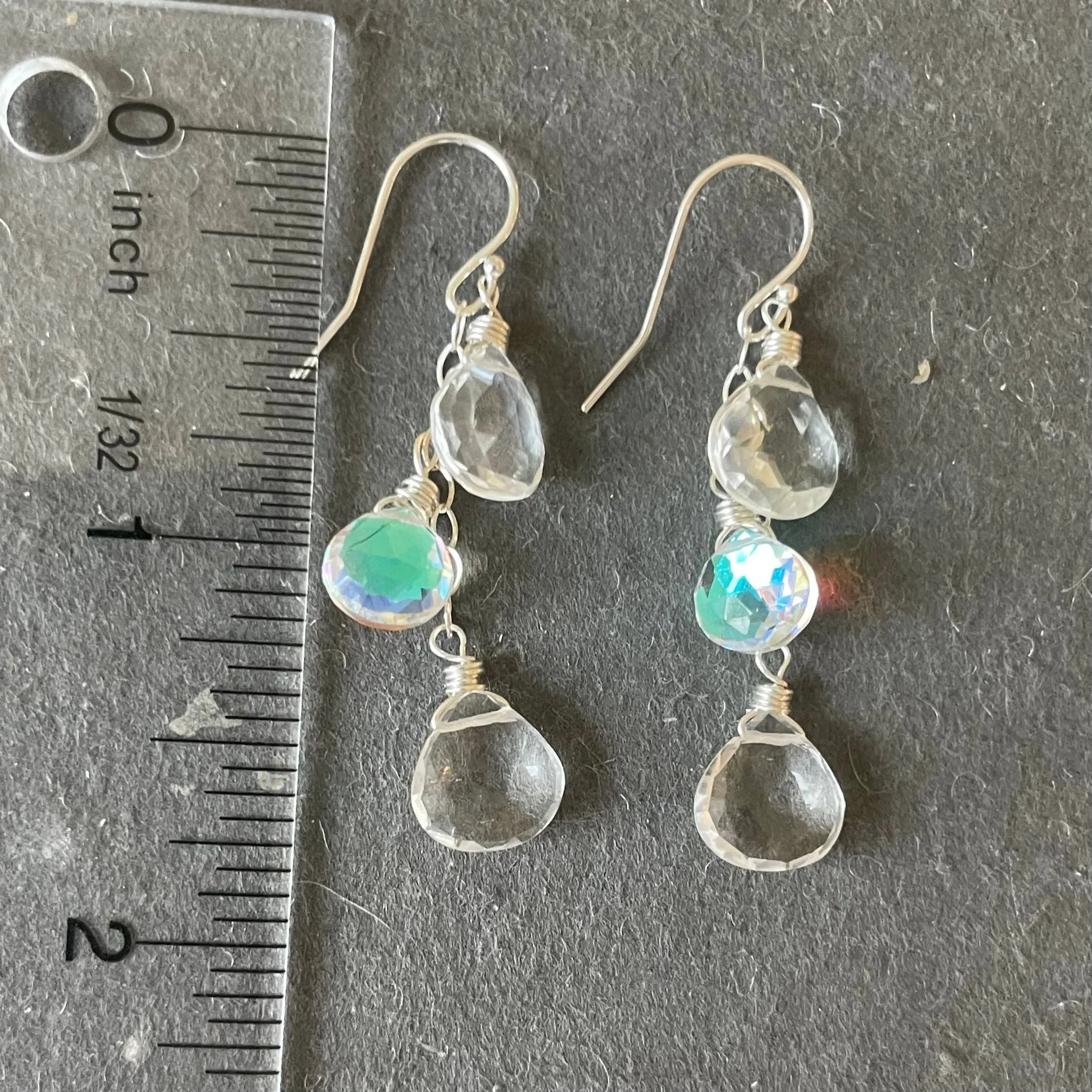 Rock Crystal and Fire Moonstone Quartz Cascade Earrings