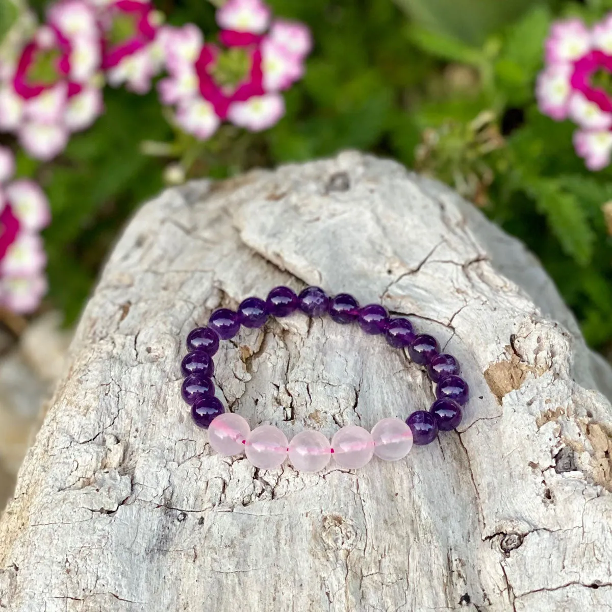 Rose Quartz and Amethyst Bracelet for Gratitude Practice