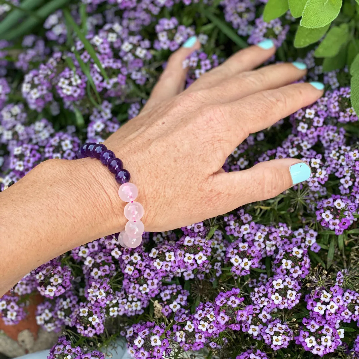 Rose Quartz and Amethyst Bracelet for Gratitude Practice