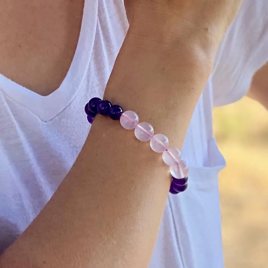 Rose Quartz and Amethyst Bracelet for Gratitude Practice