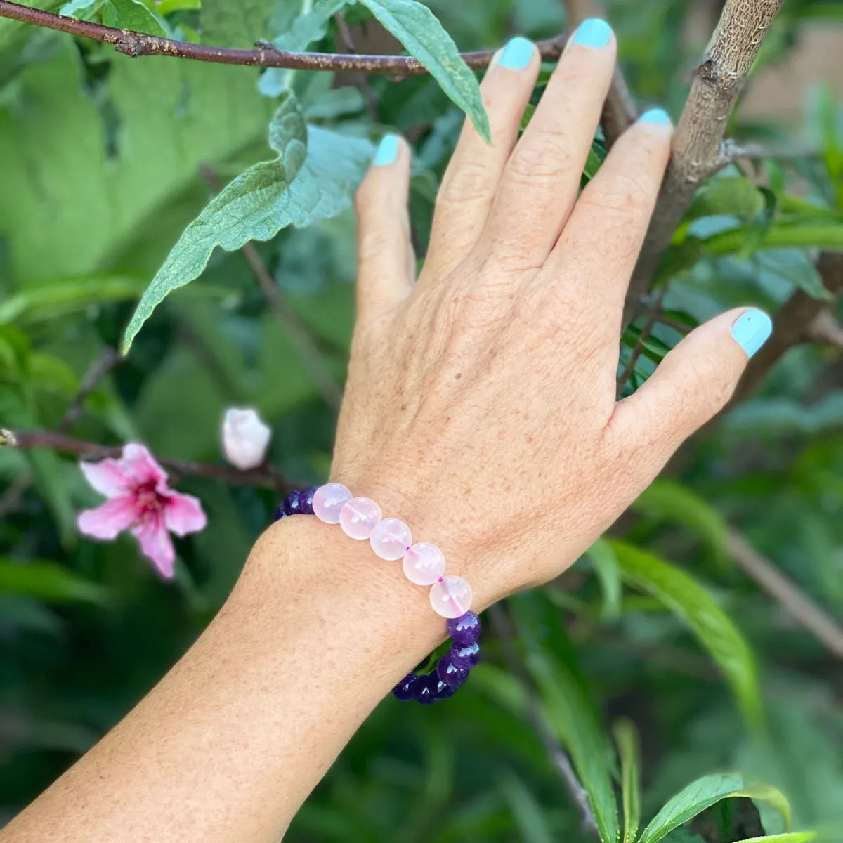 Rose Quartz and Amethyst Bracelet for Gratitude Practice