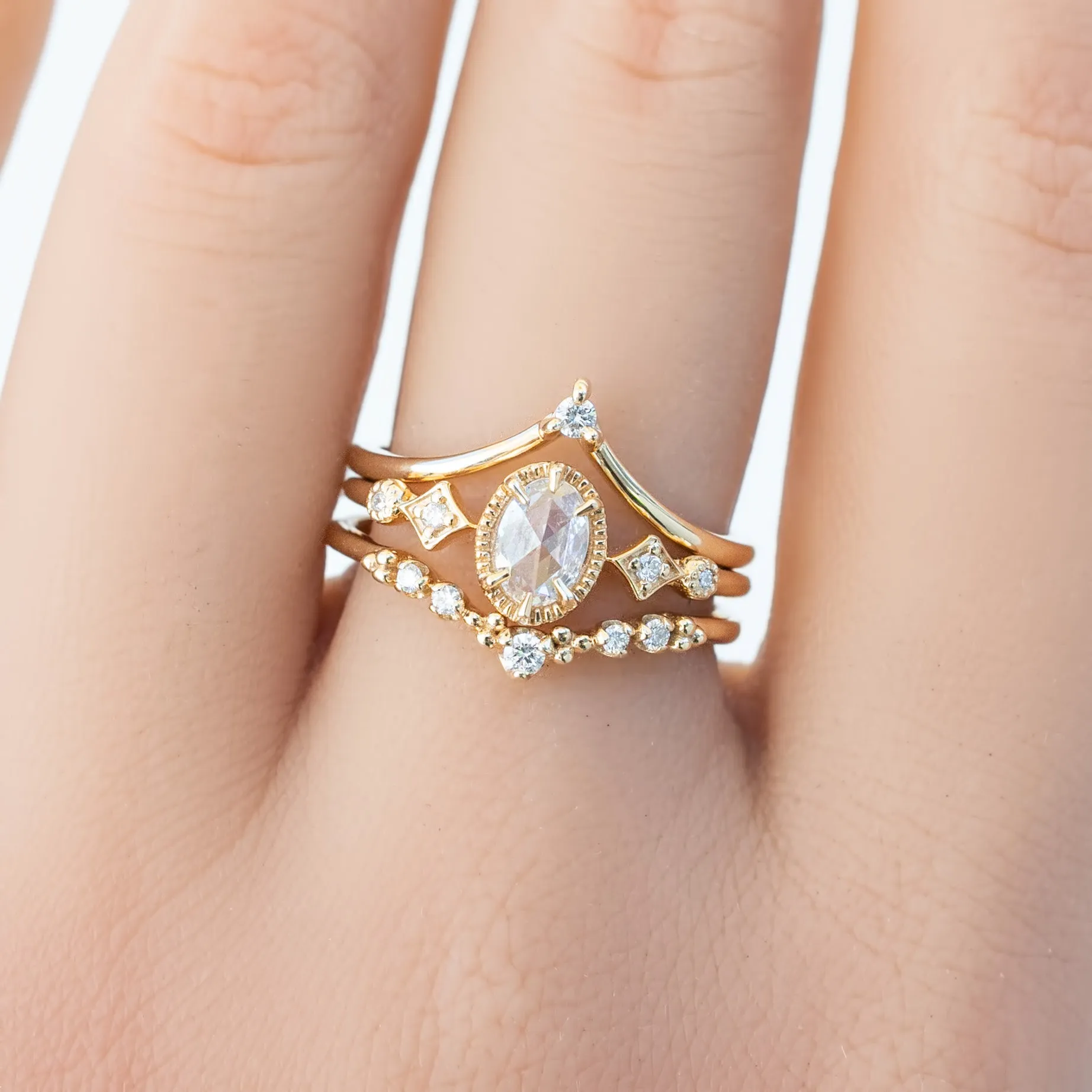 Stella Ring 0.29ct Oval Rose Cut Diamond, 14K Yellow Gold