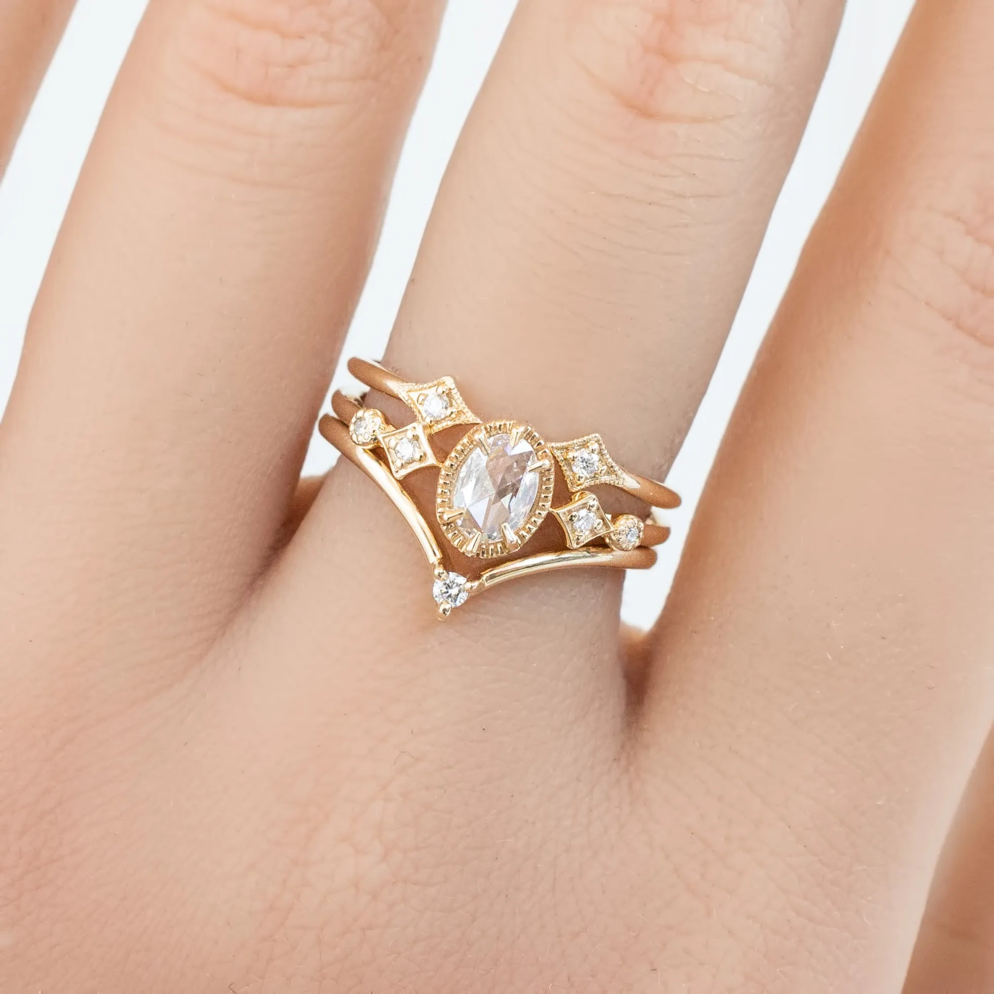 Stella Ring 0.29ct Oval Rose Cut Diamond, 14K Yellow Gold