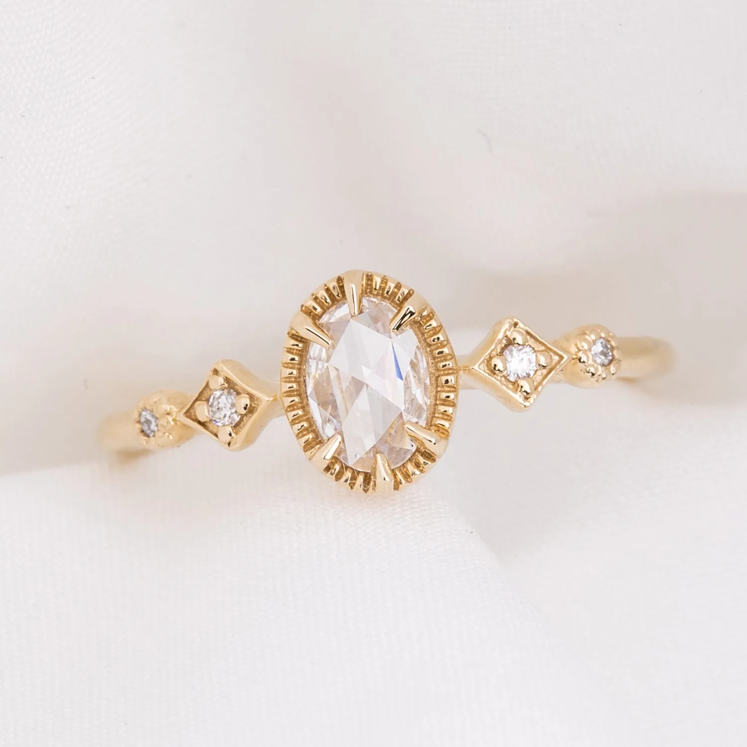 Stella Ring 0.29ct Oval Rose Cut Diamond, 14K Yellow Gold