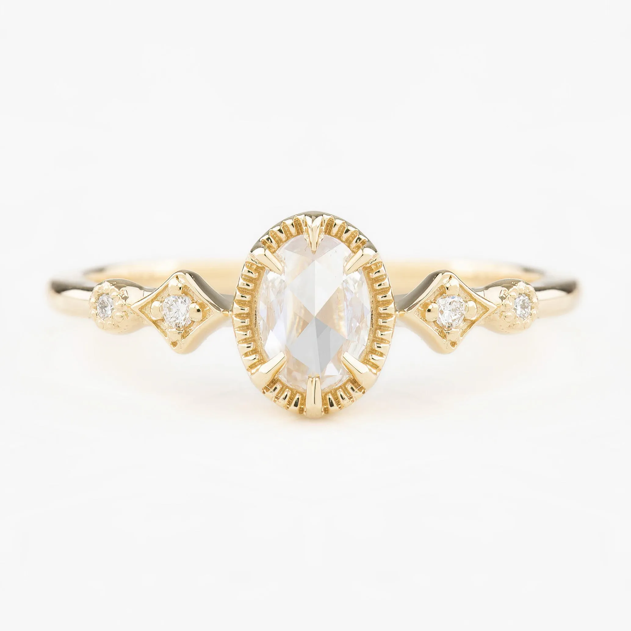 Stella Ring 0.29ct Oval Rose Cut Diamond, 14K Yellow Gold