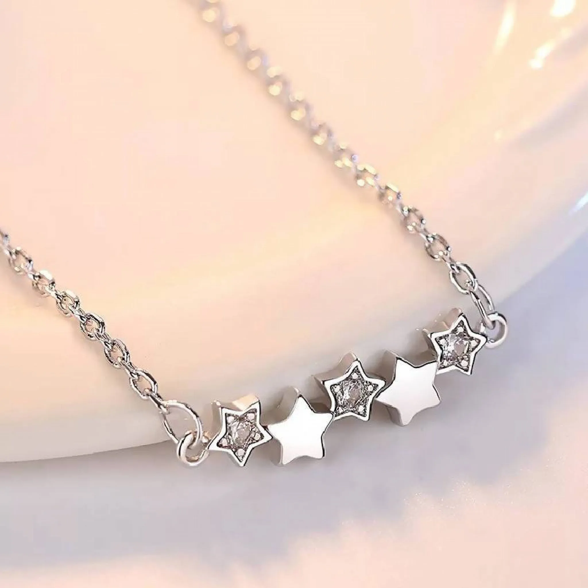 Stylacity Silver Star Delicate Necklace Zirconia Stones