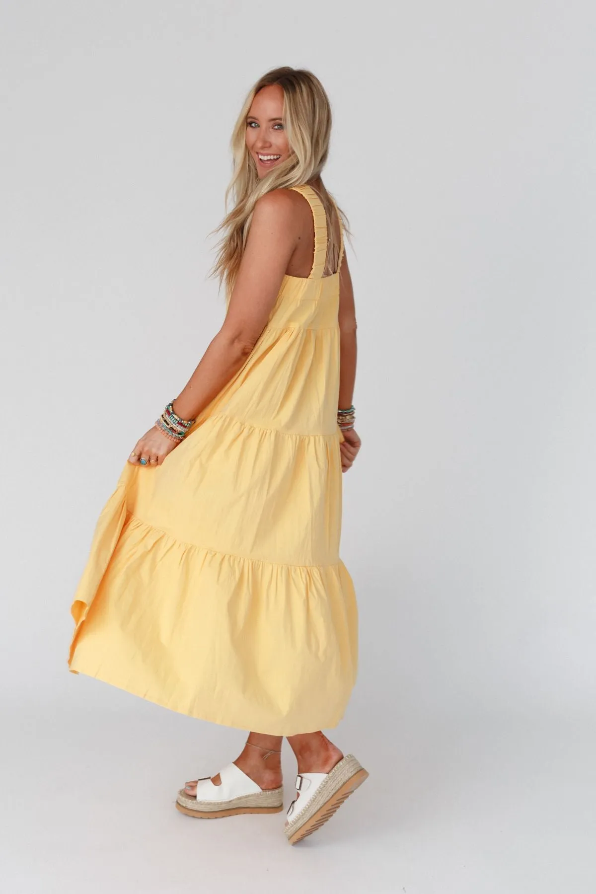 Sun Blissed Tiered Dress - Mustard