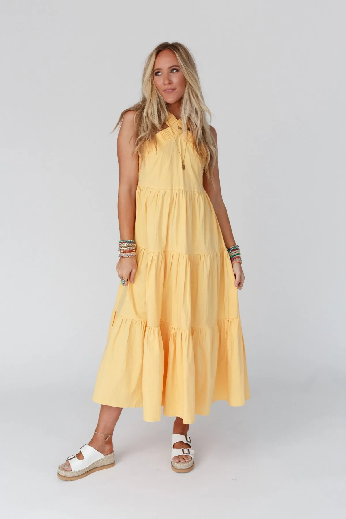 Sun Blissed Tiered Dress - Mustard