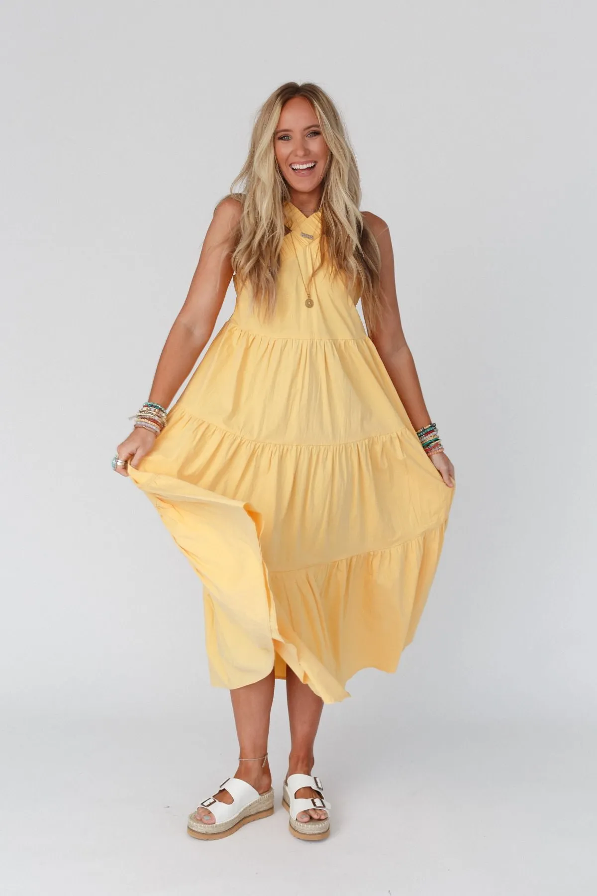 Sun Blissed Tiered Dress - Mustard