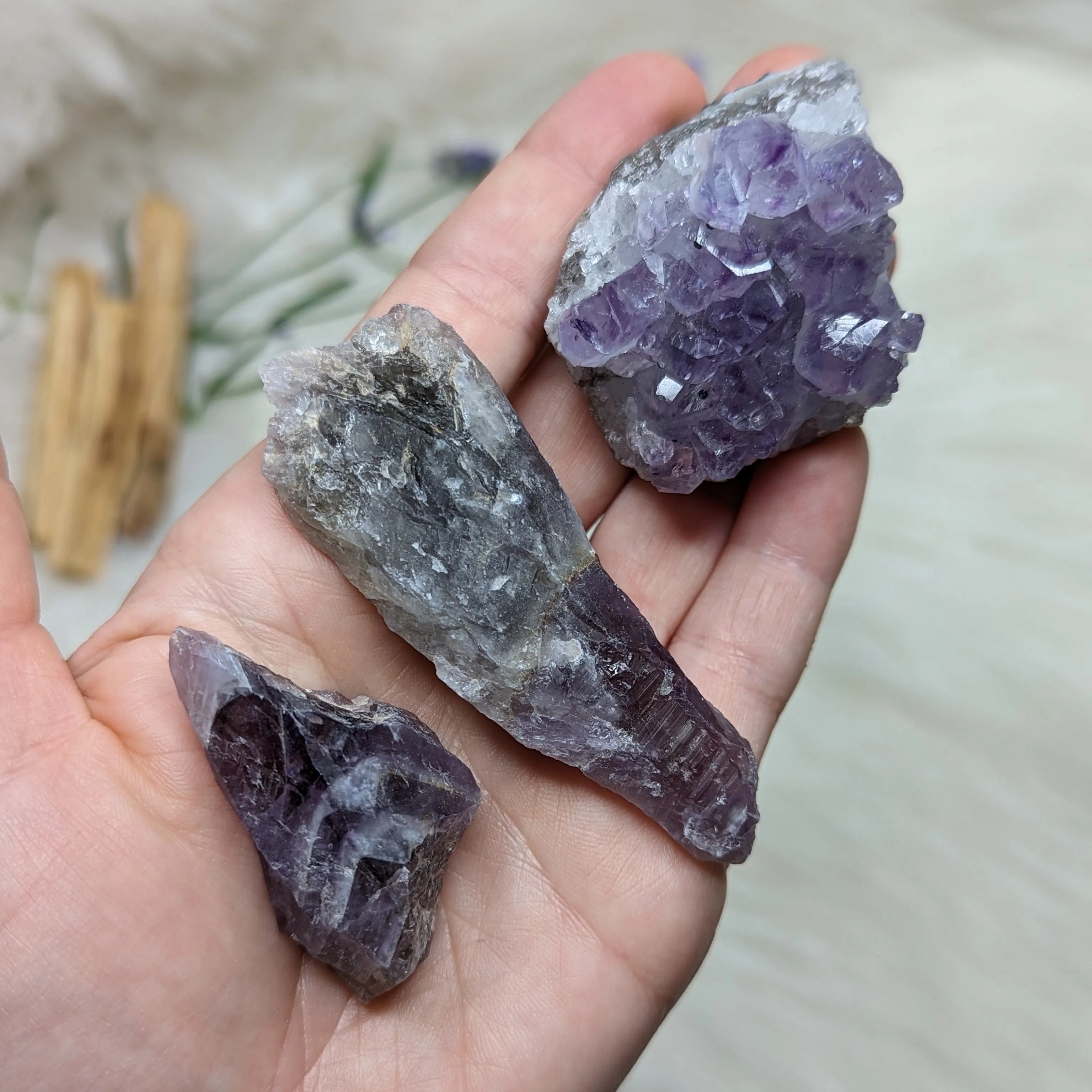 Sweet Purple Stone set! Super 7, Auralite-23, Amethyst Cluster - Set 2