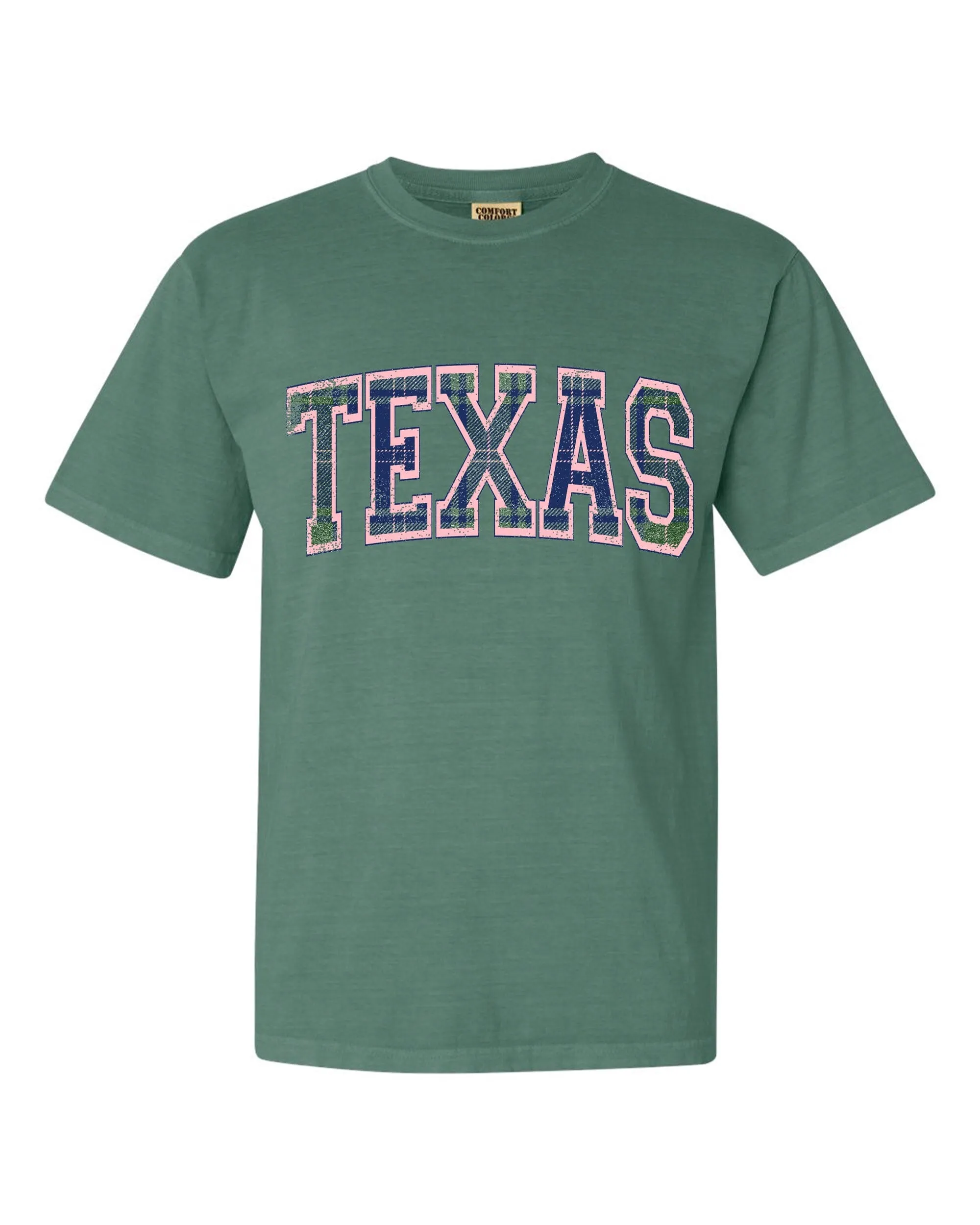 Texas Plaid Arch (Pink Outline) Green Tee