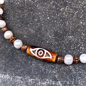 Tibetan Agate and Beaded Pearl Necklace