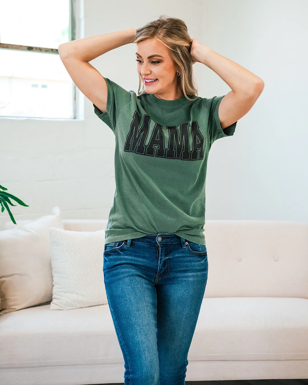 Varsity Mama Tee - Moss