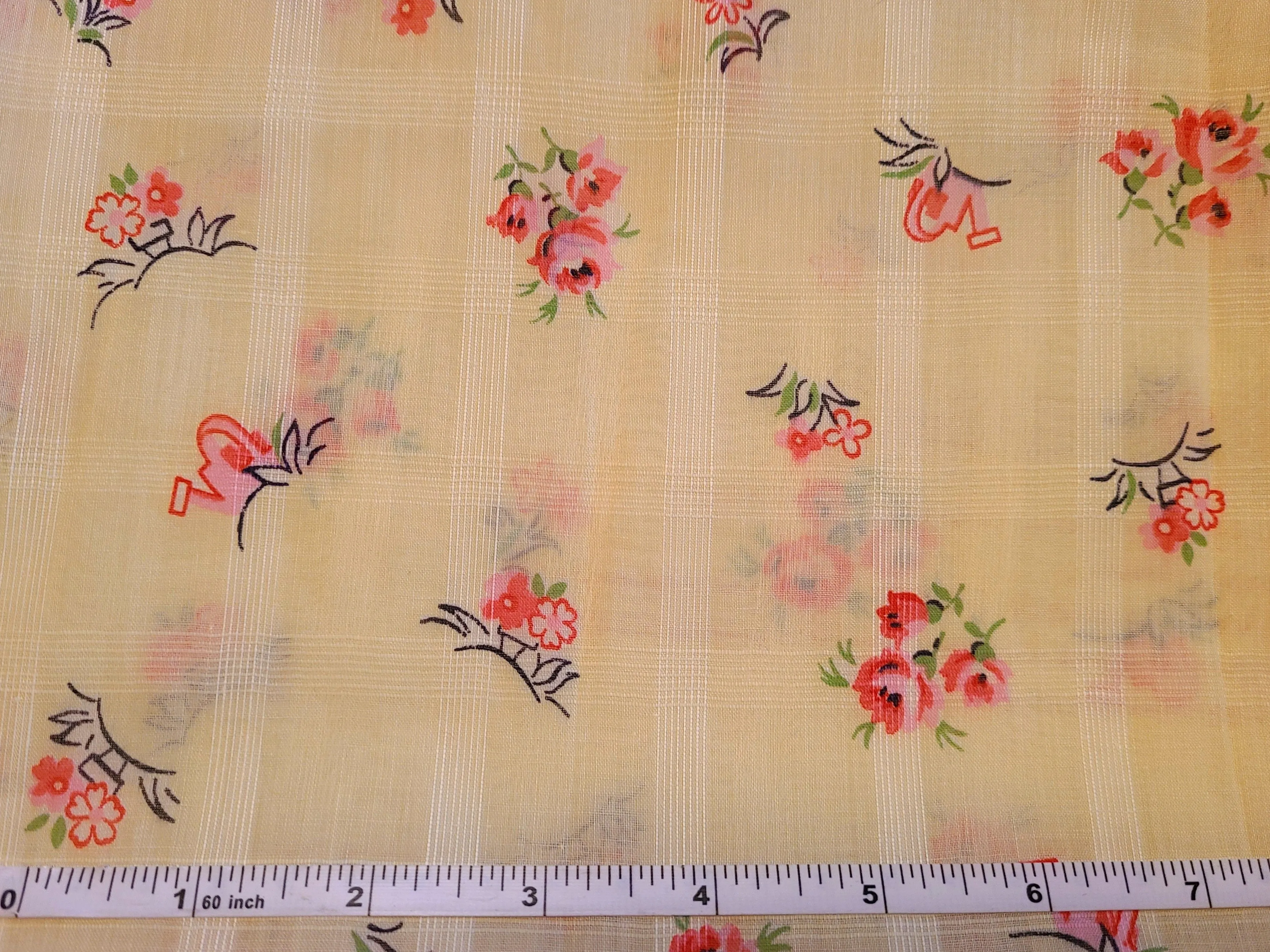 Vintage Fabric - Cotton - Dimity - Floral - Yellow  - By the Yard - DMT405