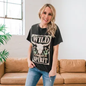 Wild Spirit Bull Skull Faded Black Distressed Tee