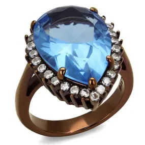 WildKlass Stainless Steel Ring IP Coffee Light Women Top Grade Crystal Light Sapphire