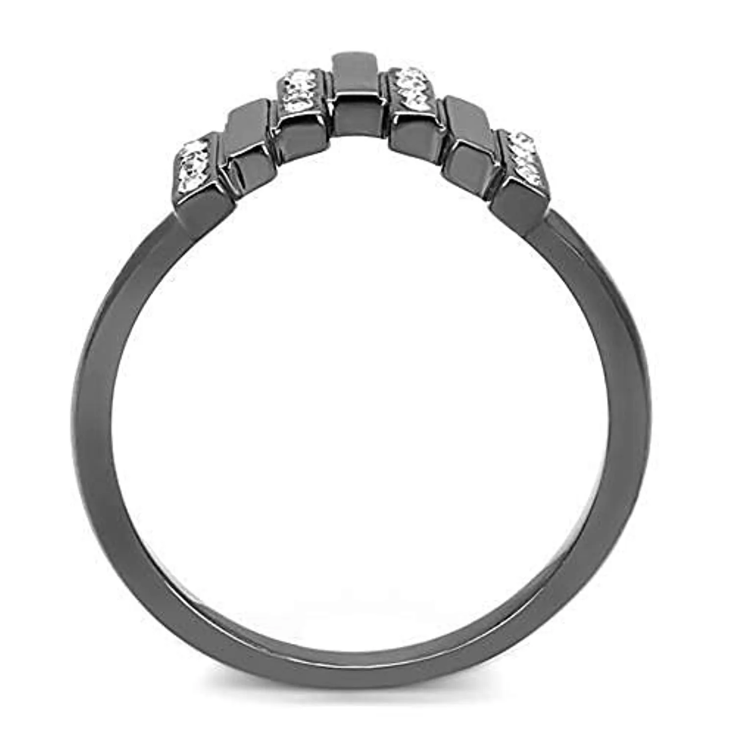 WildKlass Stainless Steel Ring IP Light Black (IP Gun) Women Top Grade Crystal Clear