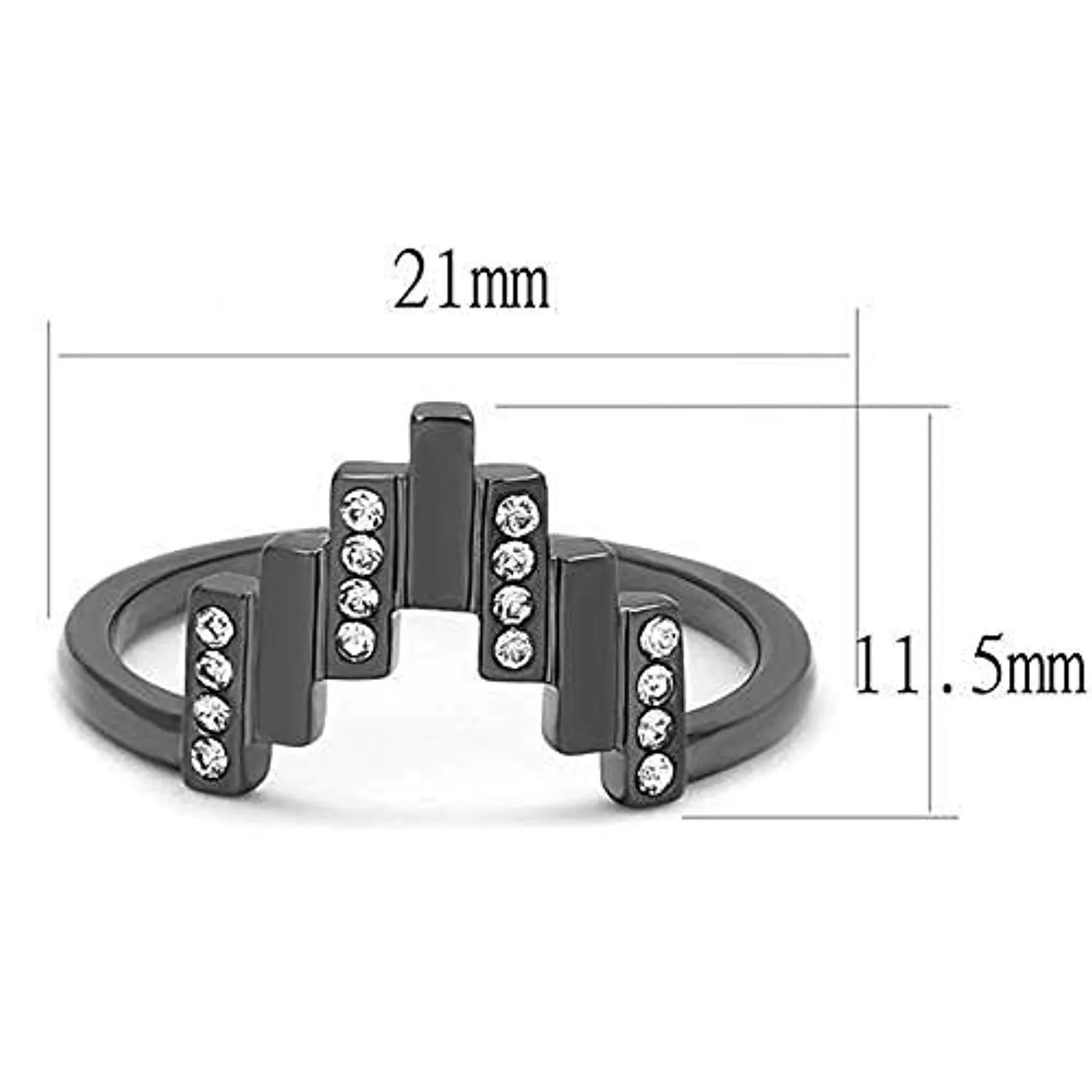 WildKlass Stainless Steel Ring IP Light Black (IP Gun) Women Top Grade Crystal Clear