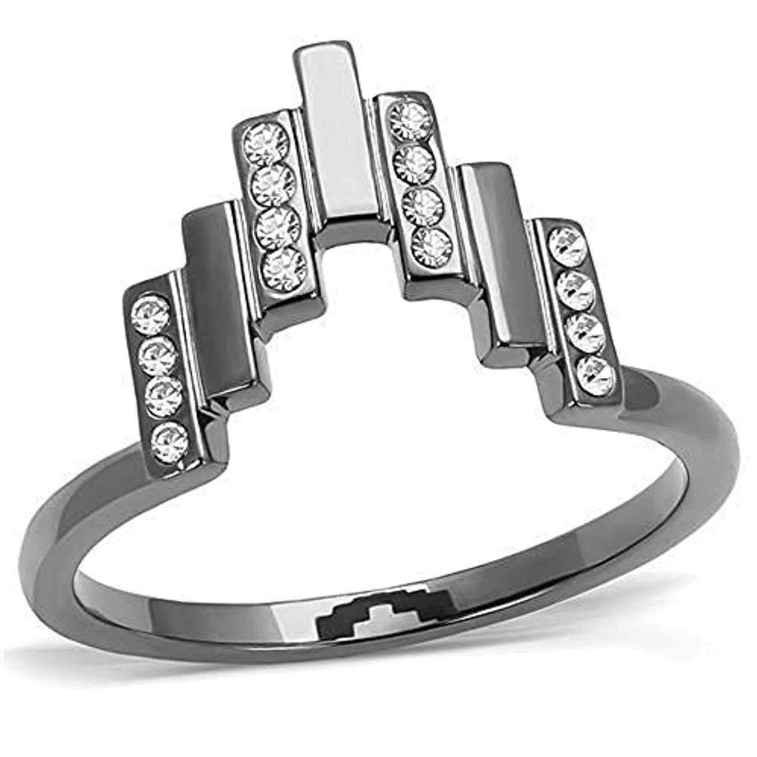 WildKlass Stainless Steel Ring IP Light Black (IP Gun) Women Top Grade Crystal Clear