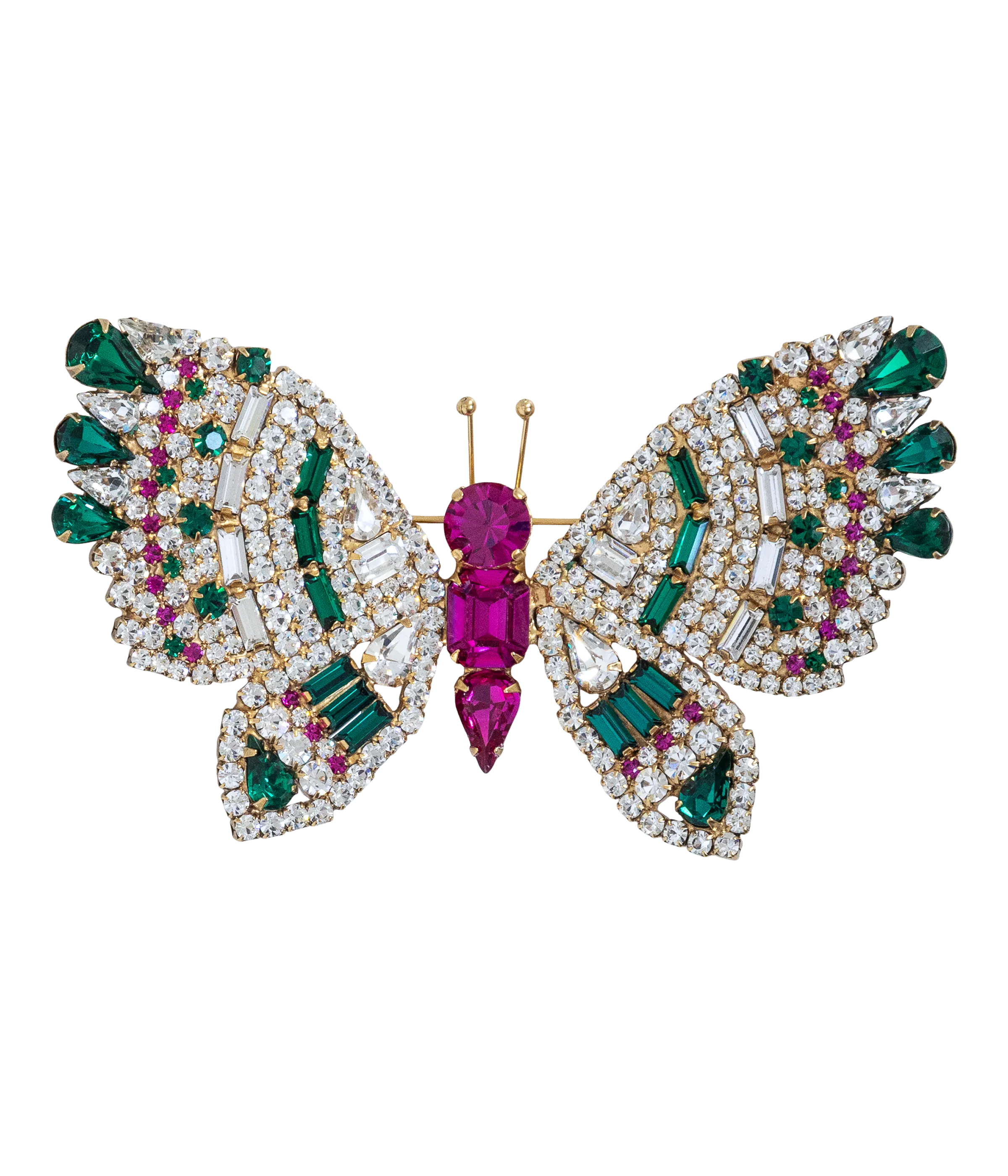 X-Large Butterfly in Crystal / Emerald / Fuchsia