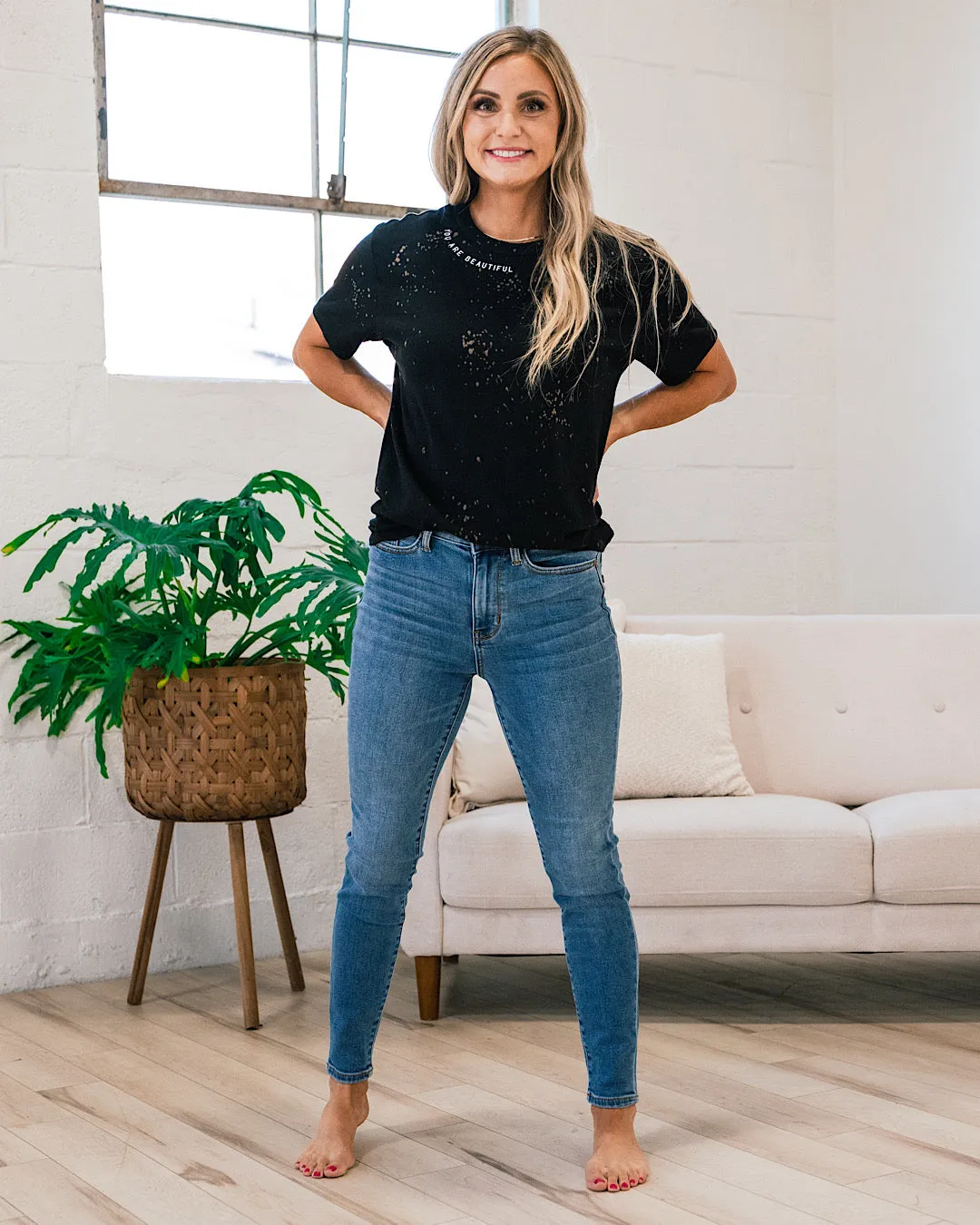 You Are Beautiful Black Bleached Tee